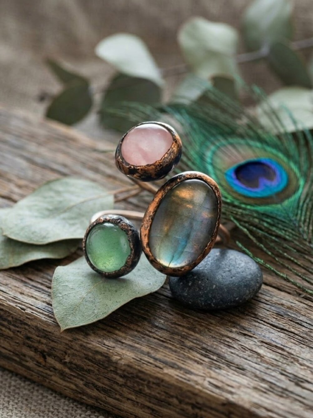 Boho Copper Ring Rose Quartz Aventurine Labradorite Adjustable Healing Crystal - Picture 15 of 15